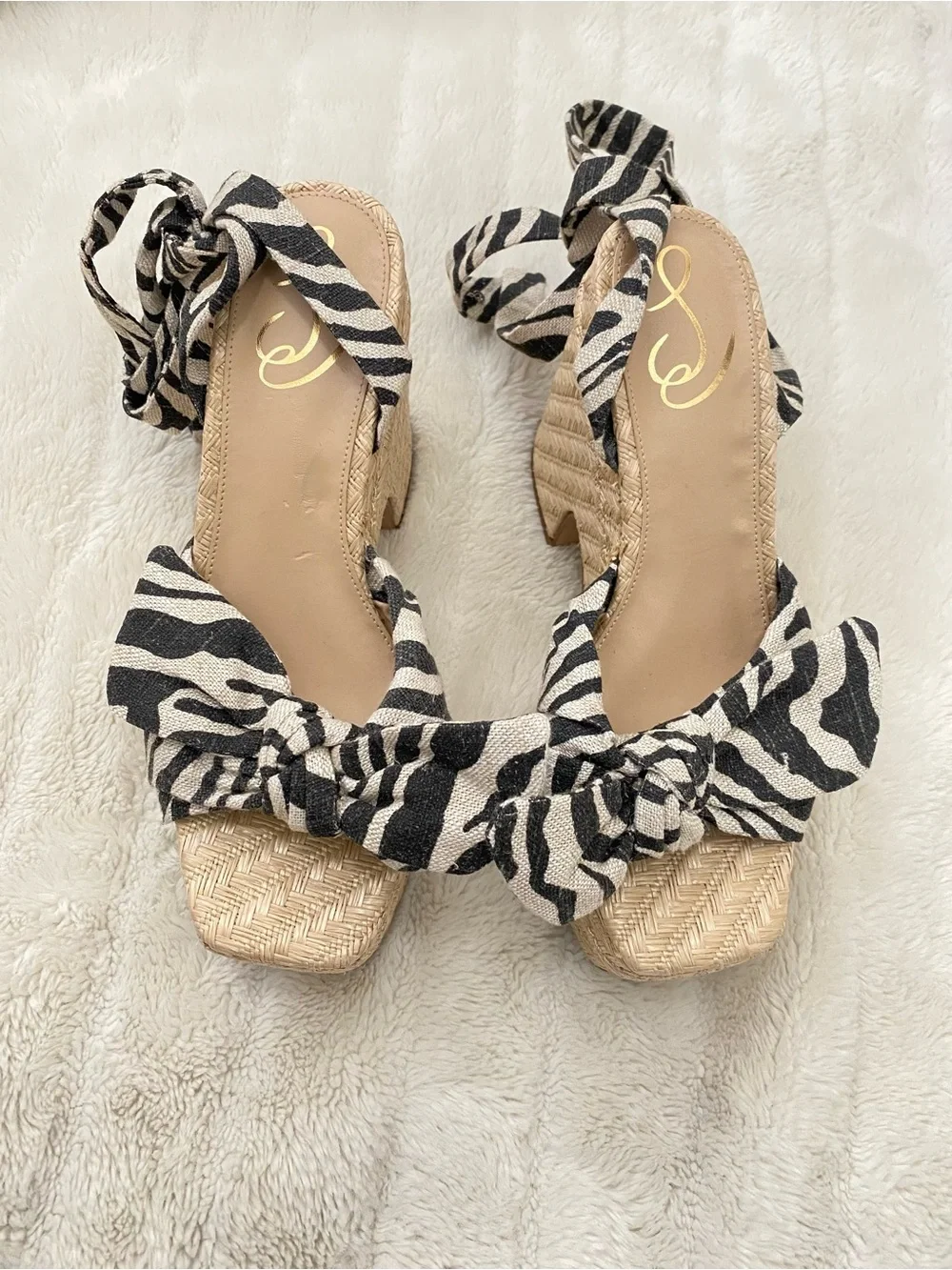 Sam Edelman Zebra-Print Woven Platform Sandal - Black & White Size 8.5